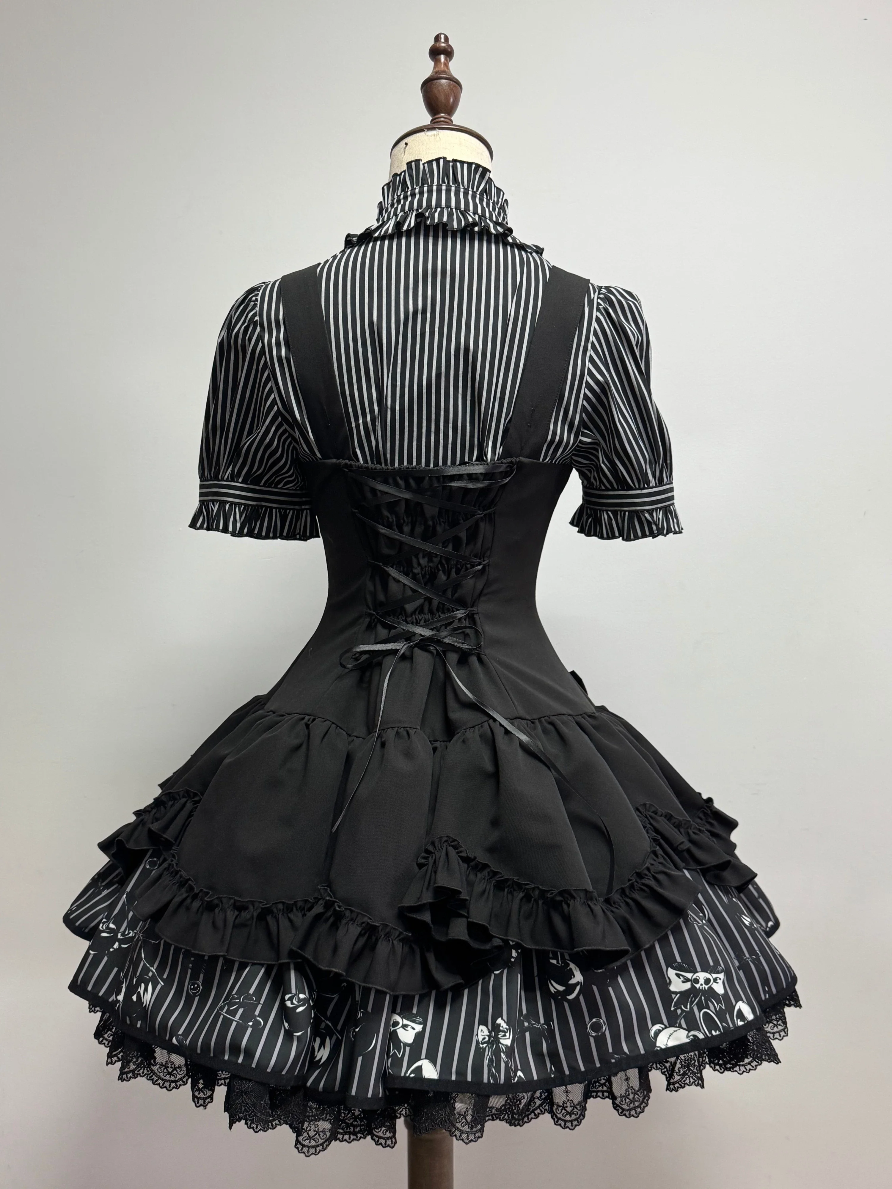 Dark Lord - Gothic Lolita Striped JSK Set, Skull Print - Image 3