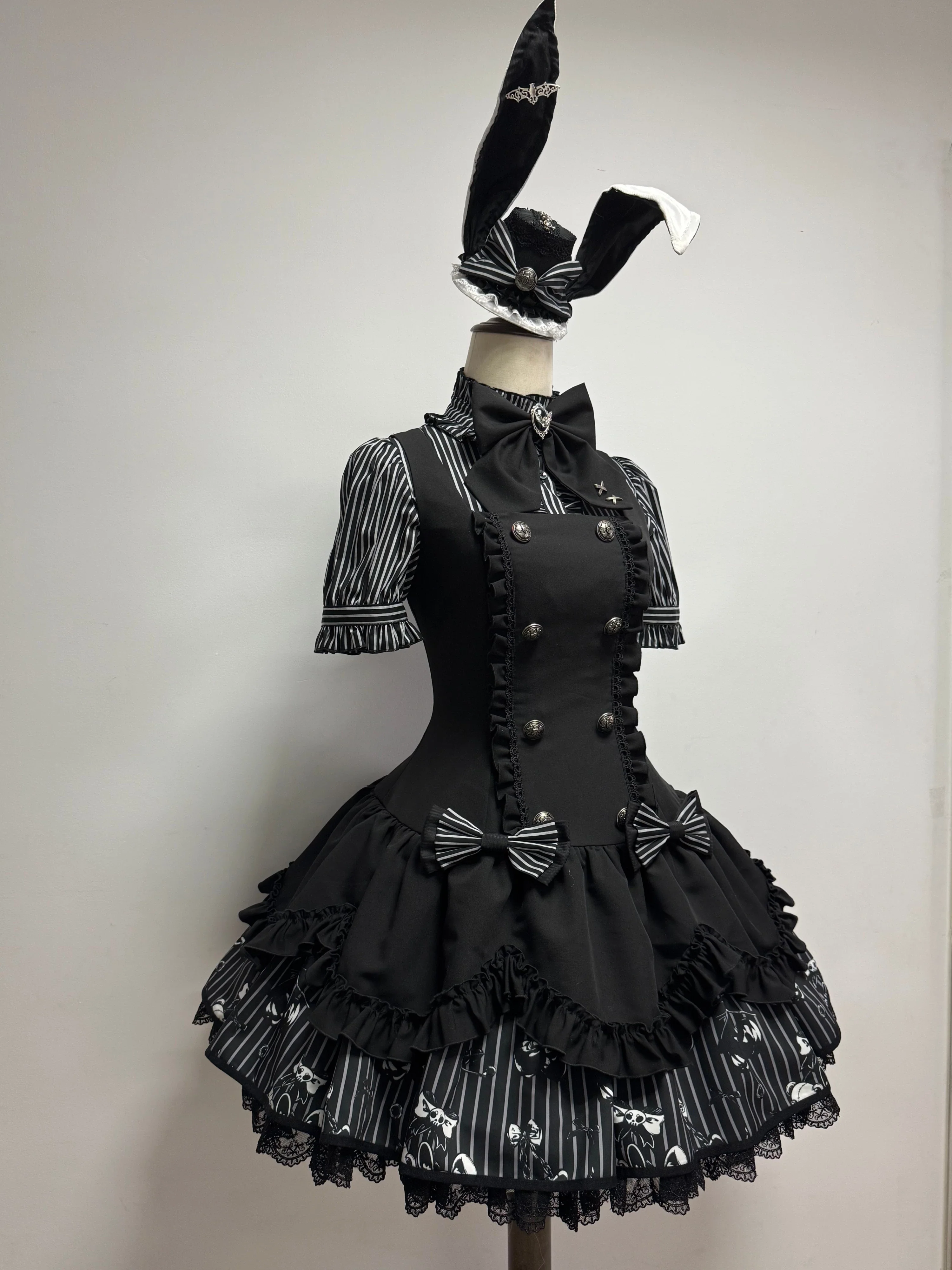 Dark Lord - Gothic Lolita Striped JSK Set, Skull Print - Image 4