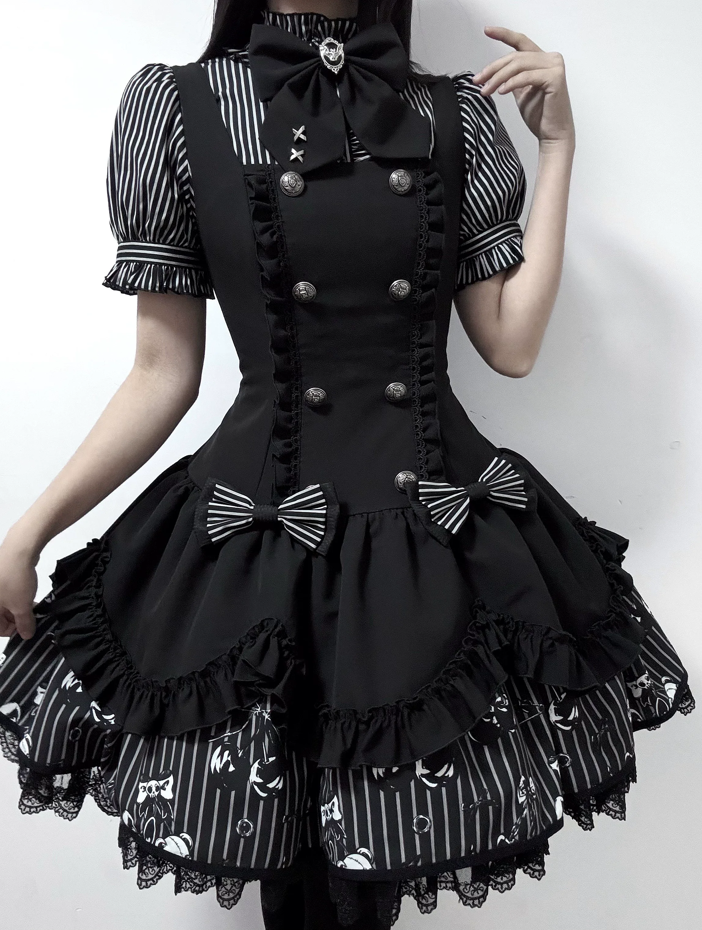 Dark Lord - Gothic Lolita Striped JSK Set, Skull Print - Image 7