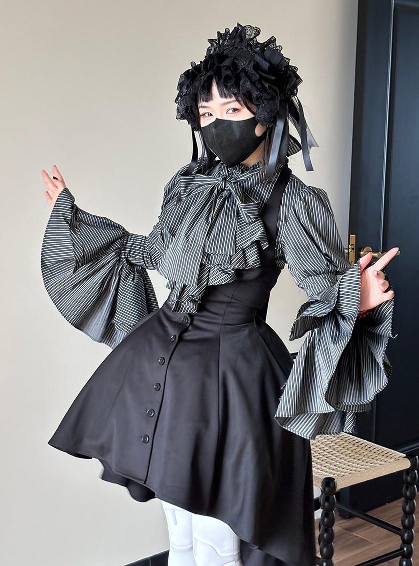 FlowerFairyDaily - Gothic Lolita Striped Shirt With Alternative NeckTie/Jabot - Image 14