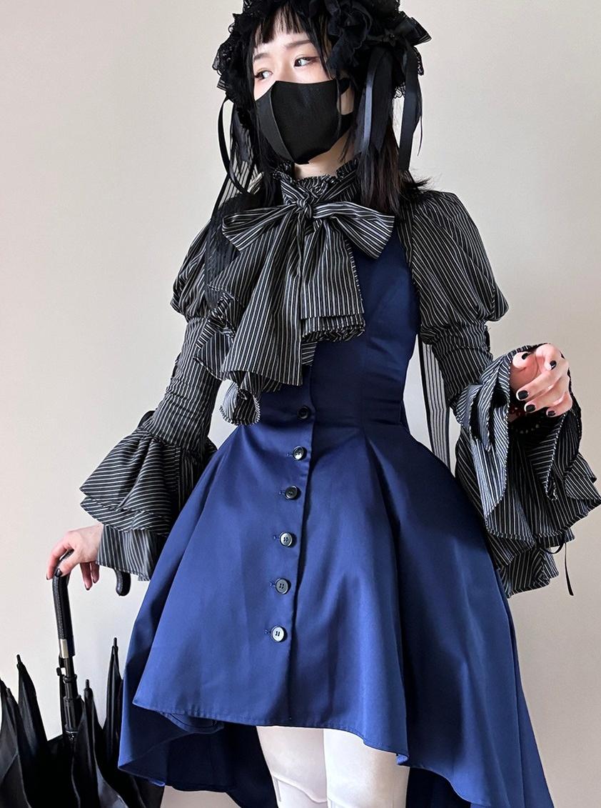 FlowerFairyDaily - Gothic Lolita Striped Shirt With Alternative NeckTie/Jabot - Image 17