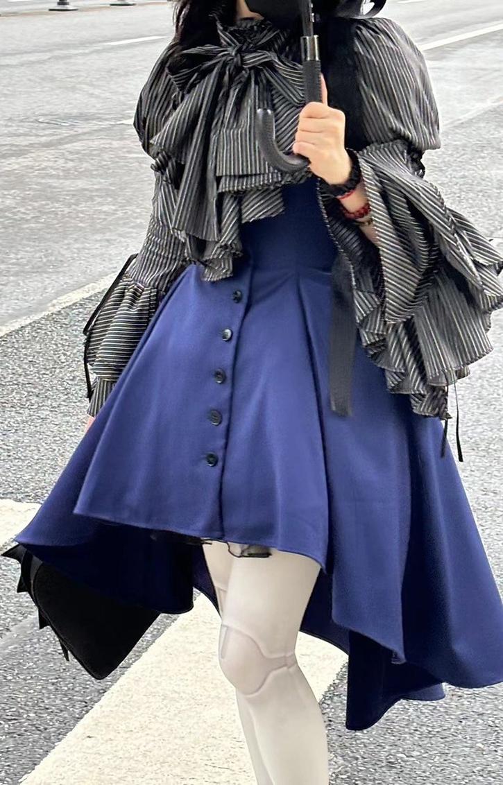 FlowerFairyDaily - Gothic Lolita Striped Shirt With Alternative NeckTie/Jabot - Image 18