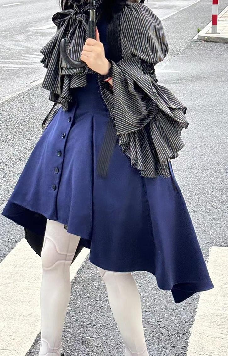 FlowerFairyDaily - Gothic Lolita Striped Shirt With Alternative NeckTie/Jabot - Image 19