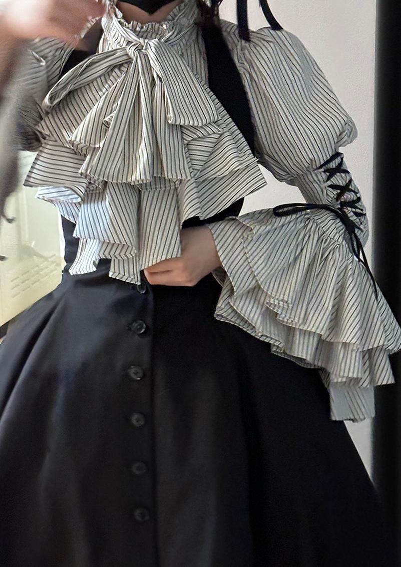 FlowerFairyDaily - Gothic Lolita Striped Shirt With Alternative NeckTie/Jabot - Image 28