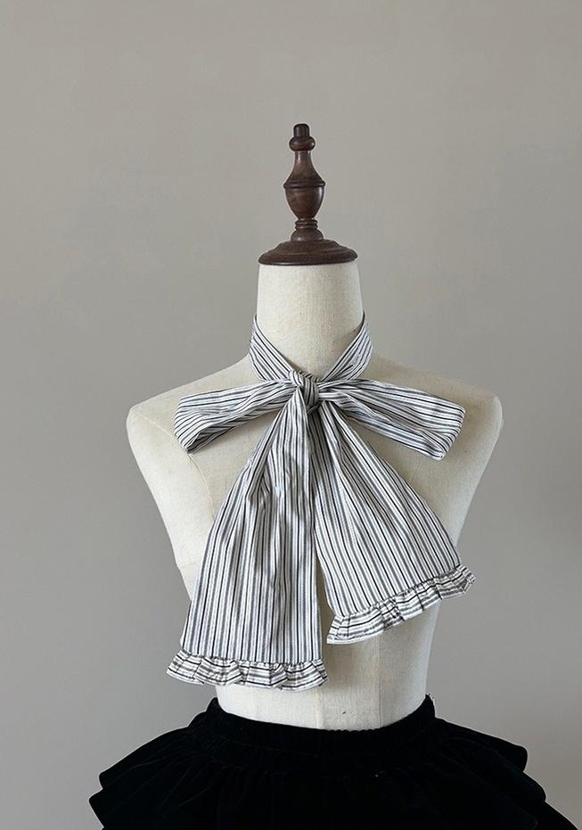 FlowerFairyDaily - Gothic Lolita Striped Shirt With Alternative NeckTie/Jabot - Image 31