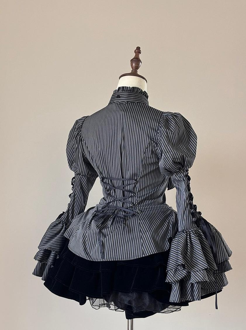 FlowerFairyDaily - Gothic Lolita Striped Shirt With Alternative NeckTie/Jabot - Image 33