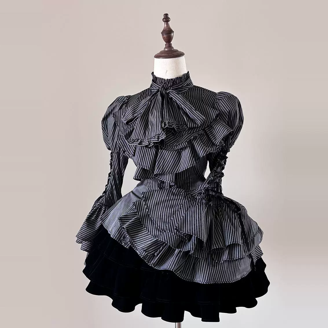 FlowerFairyDaily - Gothic Lolita Striped Shirt With Alternative NeckTie/Jabot - Image 34