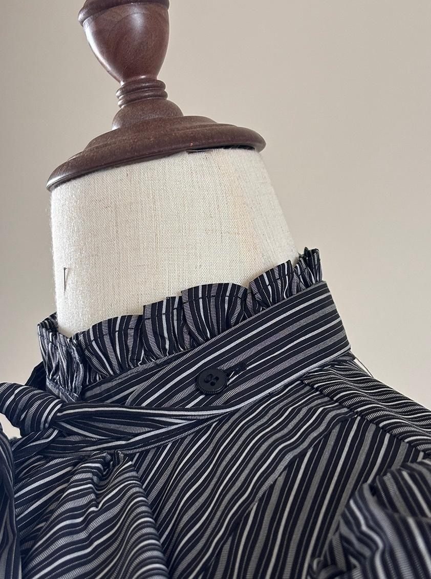 FlowerFairyDaily - Gothic Lolita Striped Shirt With Alternative NeckTie/Jabot - Image 35