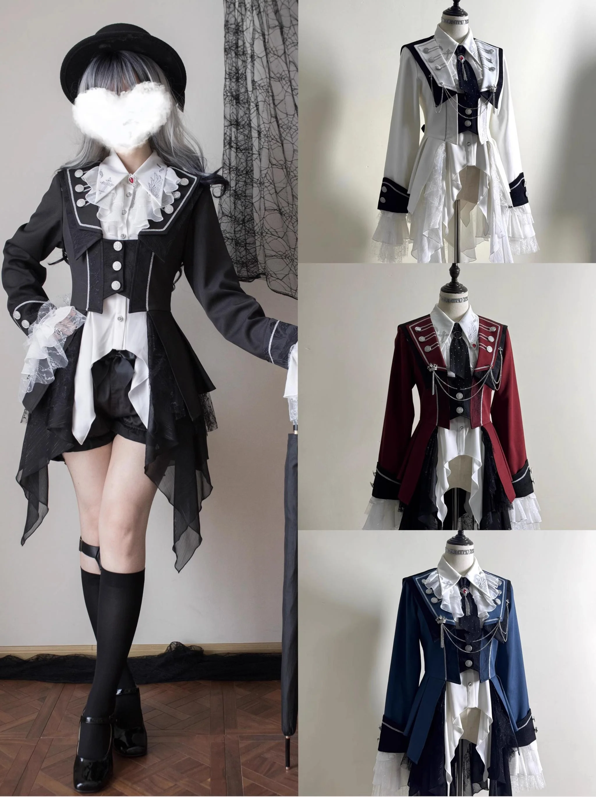 Silent Mars - Raven Crown - Gothic Lolita Suit Shirt Military Coat Skirt and Pants - Image 10