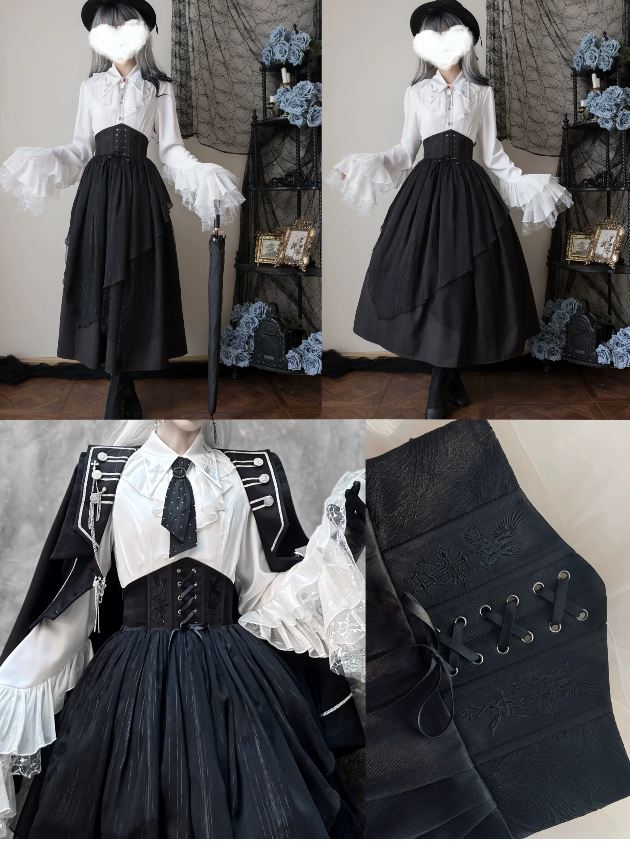 Silent Mars - Raven Crown - Gothic Lolita Suit Shirt Military Coat Skirt and Pants - Image 12