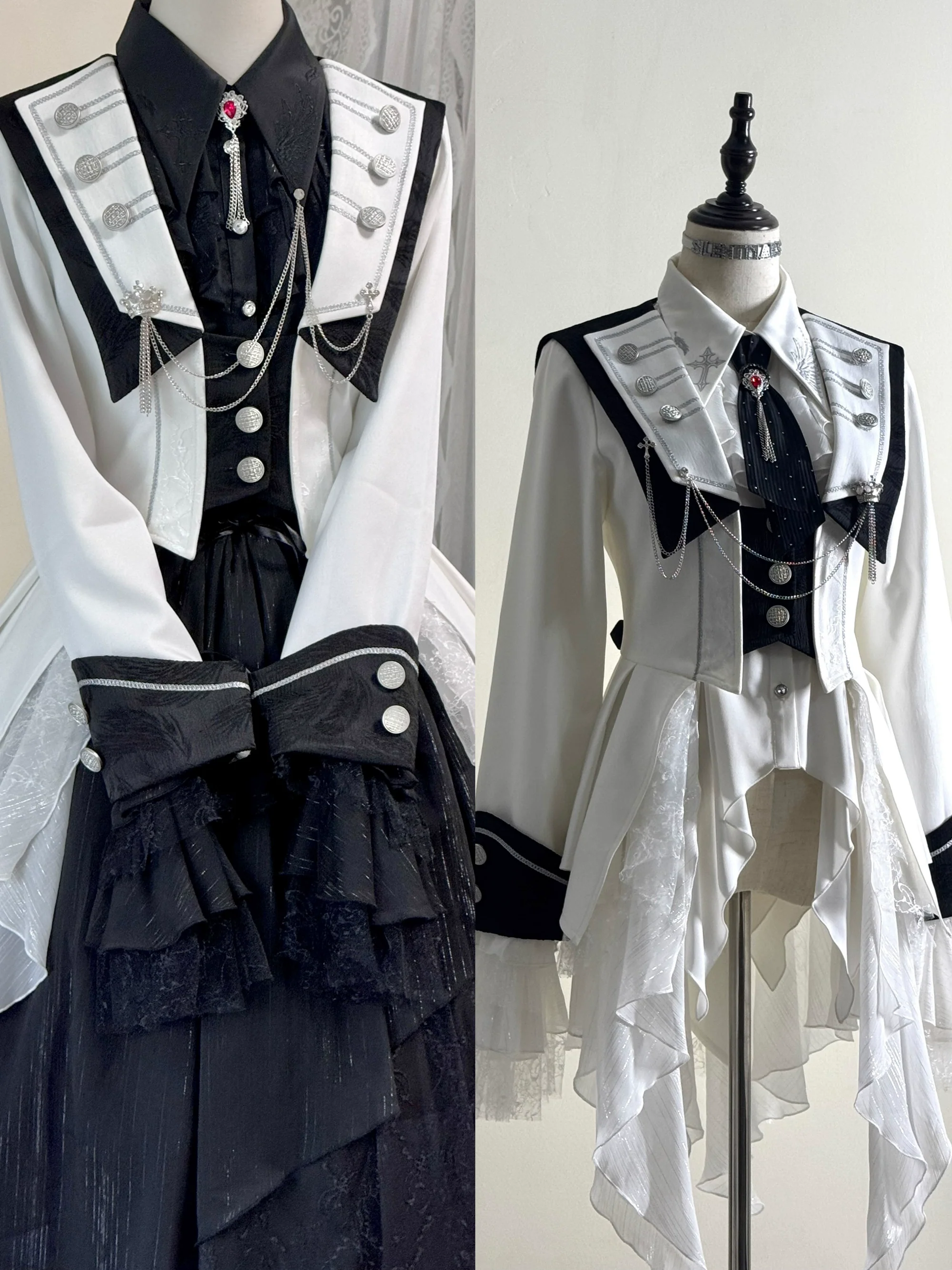 Silent Mars - Raven Crown - Gothic Lolita Suit Shirt Military Coat Skirt and Pants - Image 3