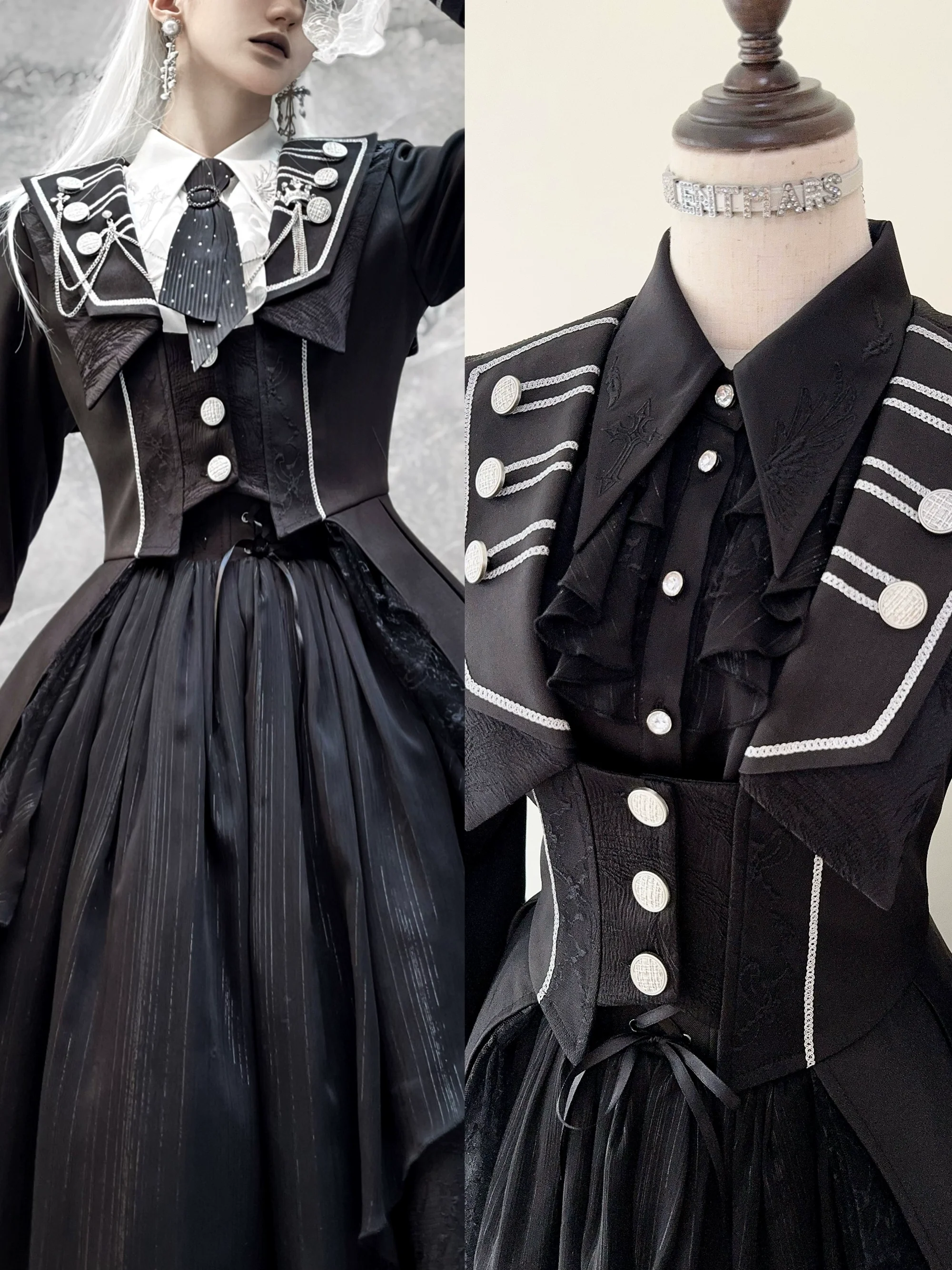 Silent Mars - Raven Crown - Gothic Lolita Suit Shirt Military Coat Skirt and Pants - Image 5