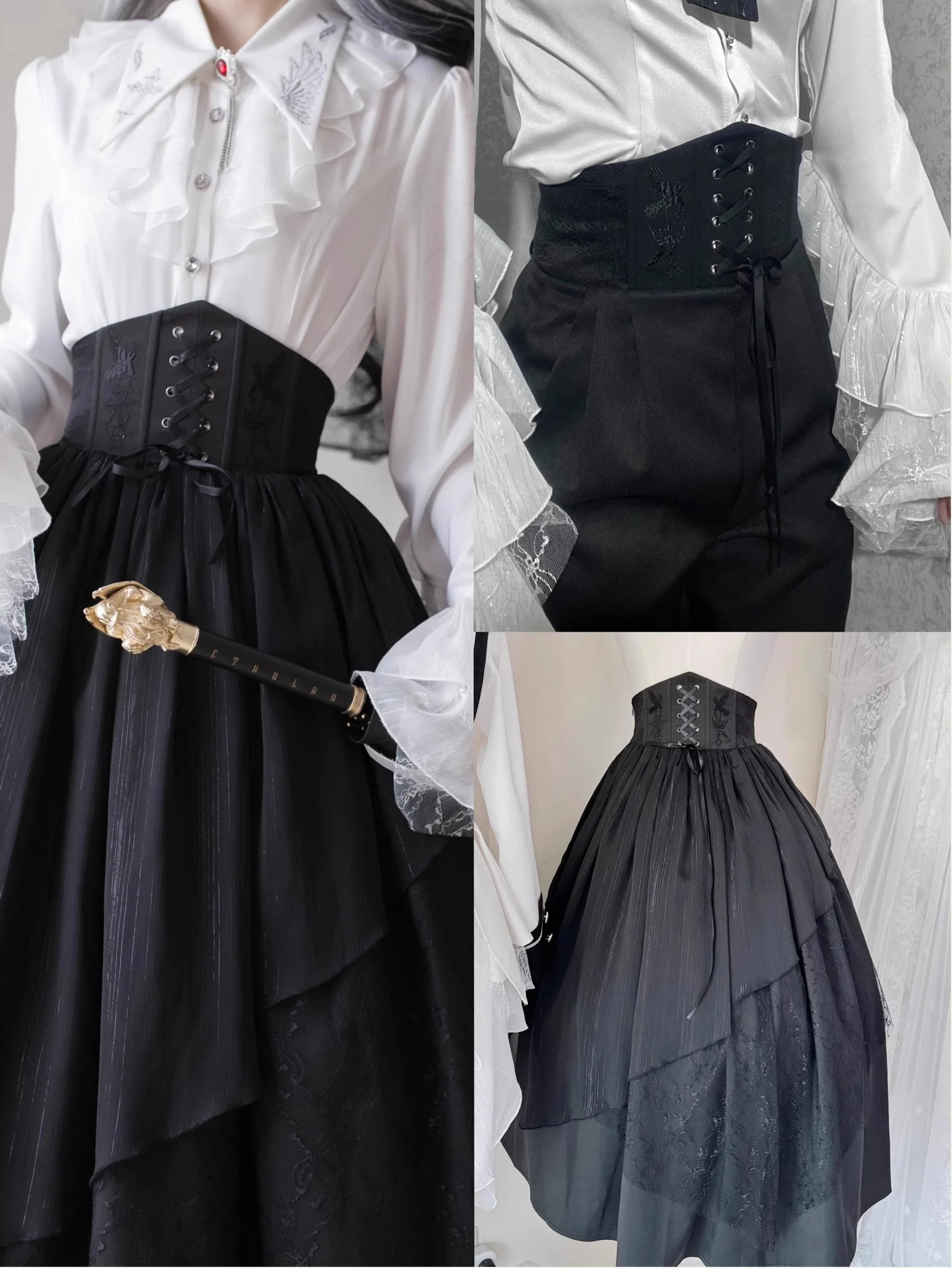 Silent Mars - Raven Crown - Gothic Lolita Suit Shirt Military Coat Skirt and Pants - Image 8