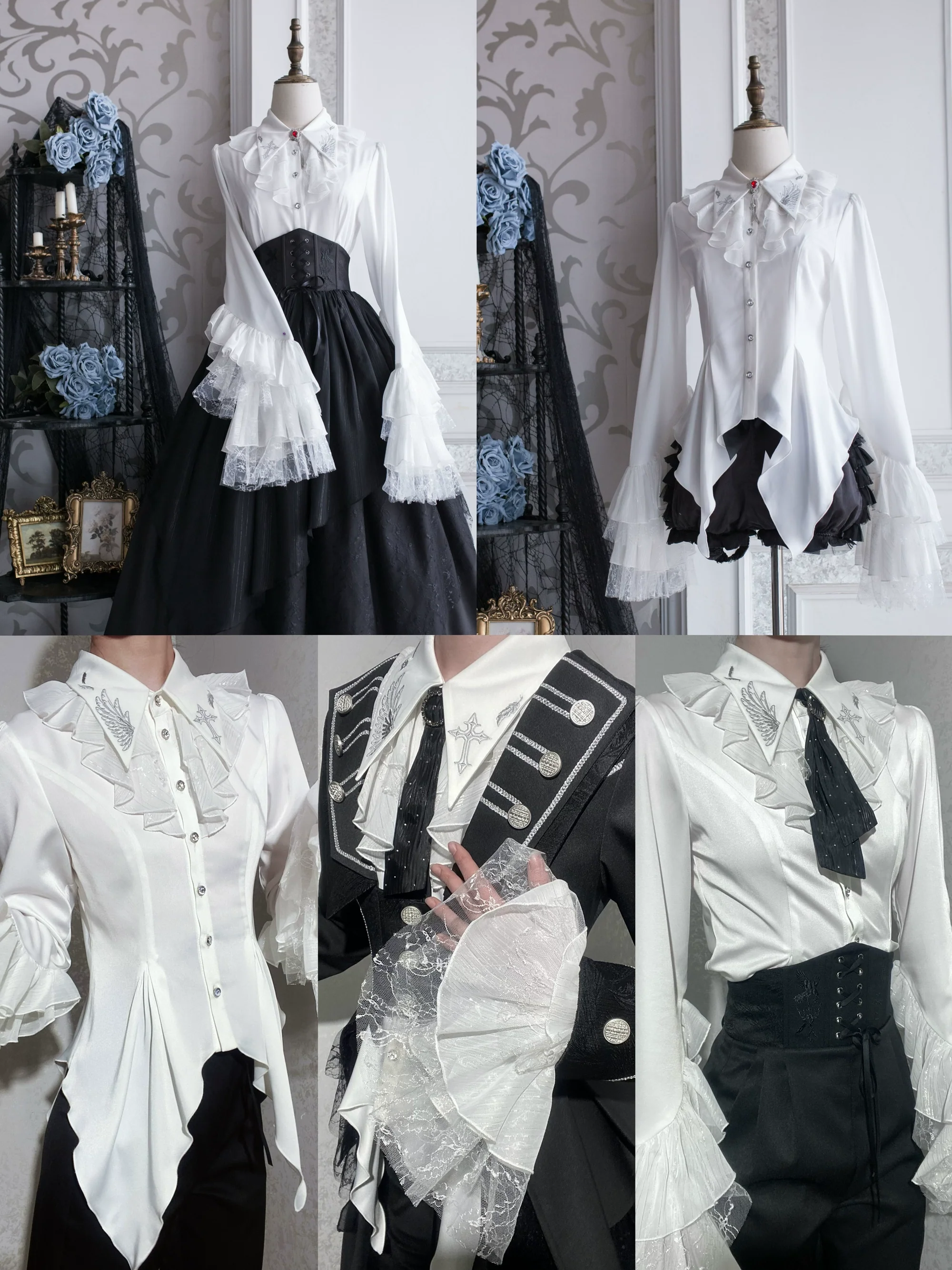 Silent Mars - Raven Crown - Gothic Lolita Suit Shirt Military Coat Skirt and Pants - Image 9
