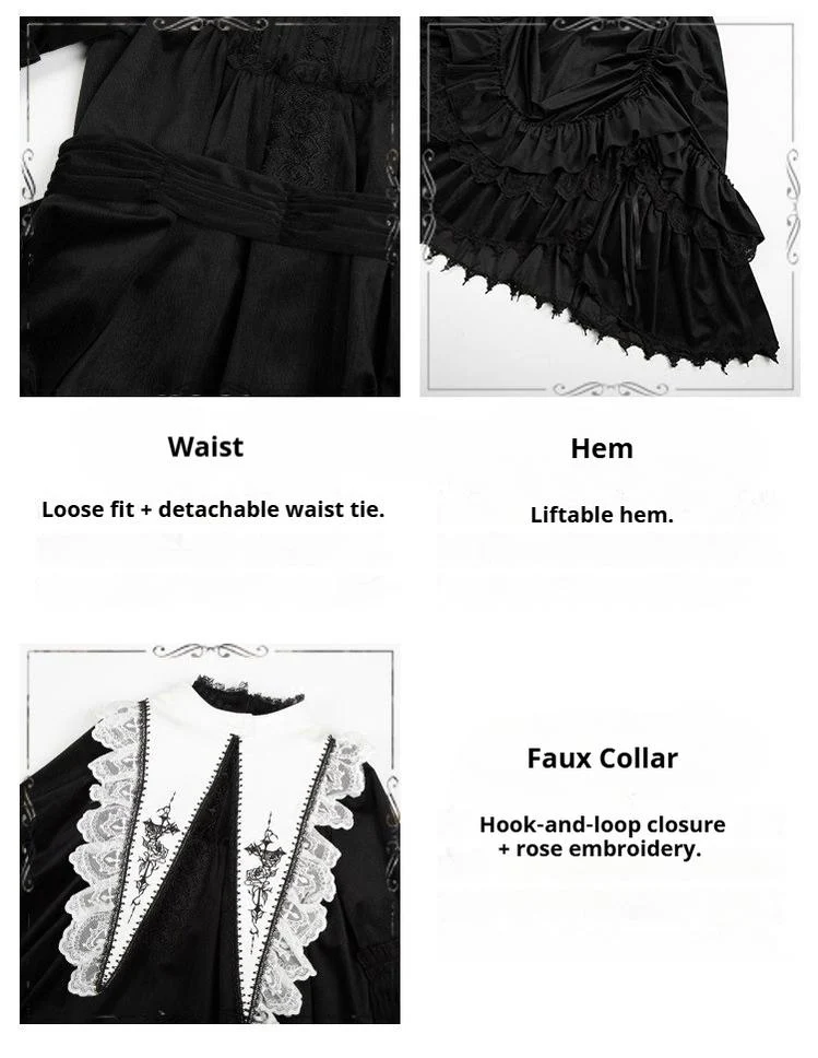 Dawn Bell & Dusk Song - Gothic Lolita Velvet OP Dress, Back Zipper - Image 23