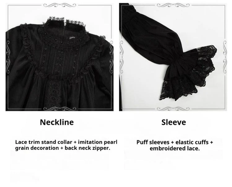 Dawn Bell & Dusk Song - Gothic Lolita Velvet OP Dress, Back Zipper - Image 24