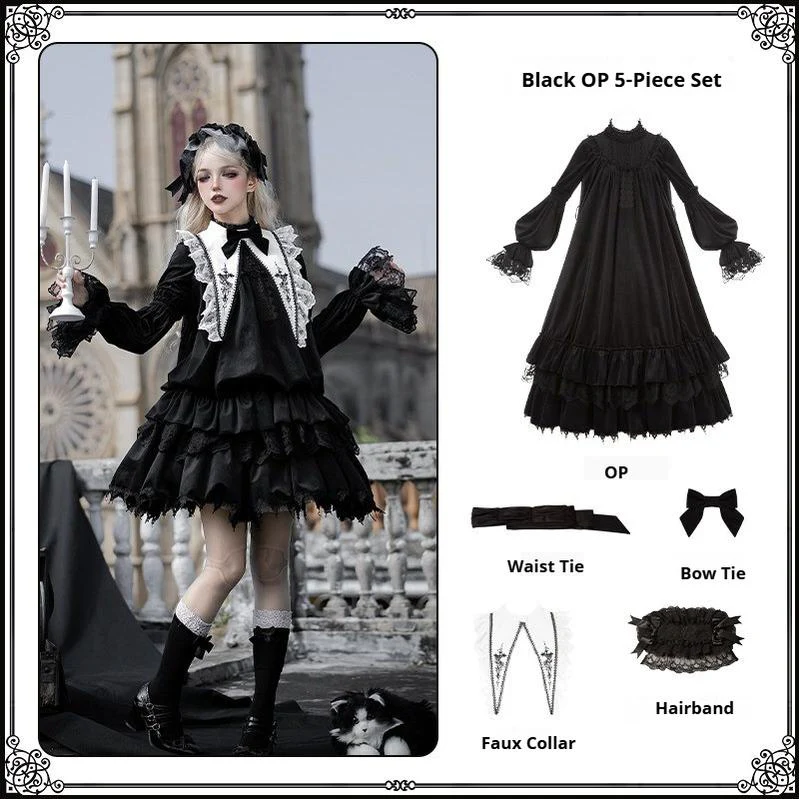 Dawn Bell & Dusk Song - Gothic Lolita Velvet OP Dress, Back Zipper - Image 25