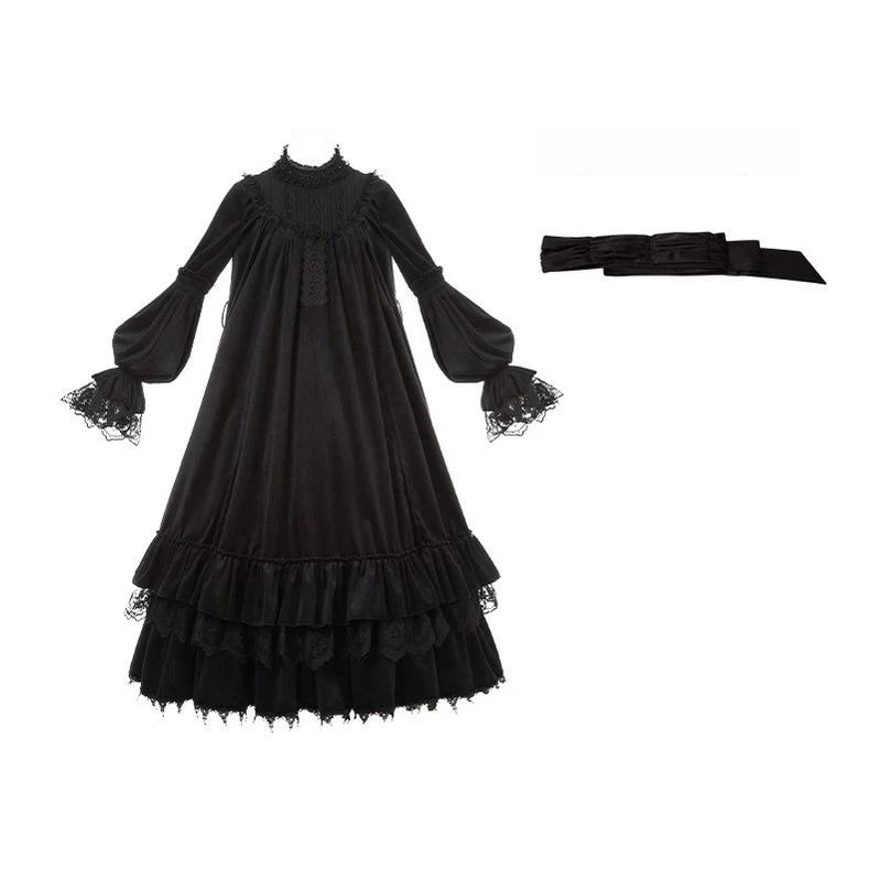 Dawn Bell & Dusk Song - Gothic Lolita Velvet OP Dress, Back Zipper - Image 27