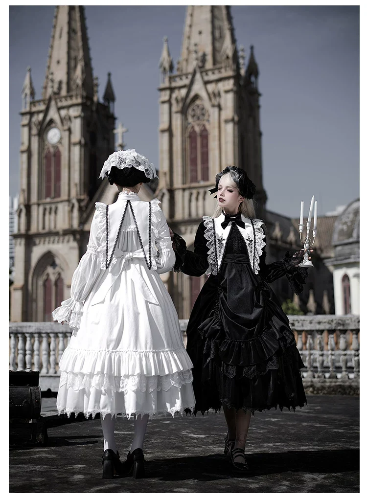 Dawn Bell & Dusk Song - Gothic Lolita Velvet OP Dress, Back Zipper - Image 3