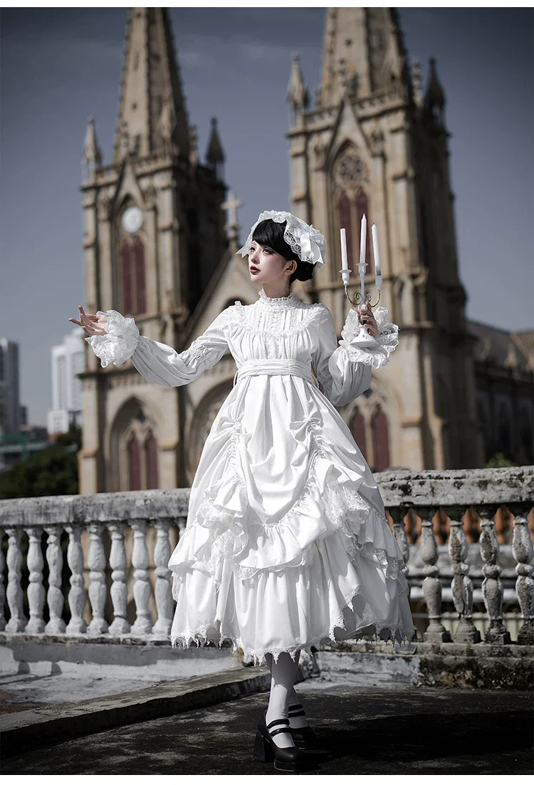 Dawn Bell & Dusk Song - Gothic Lolita Velvet OP Dress, Back Zipper - Image 6