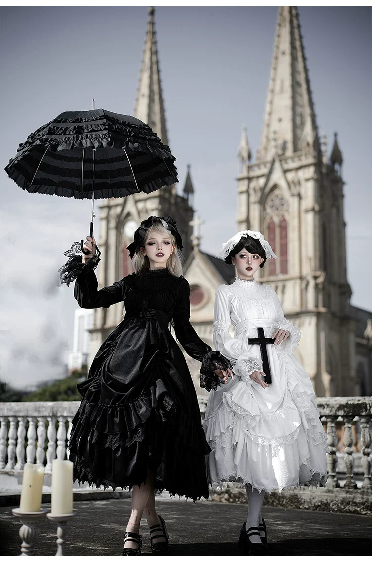 Dawn Bell & Dusk Song - Gothic Lolita Velvet OP Dress, Back Zipper - Image 8