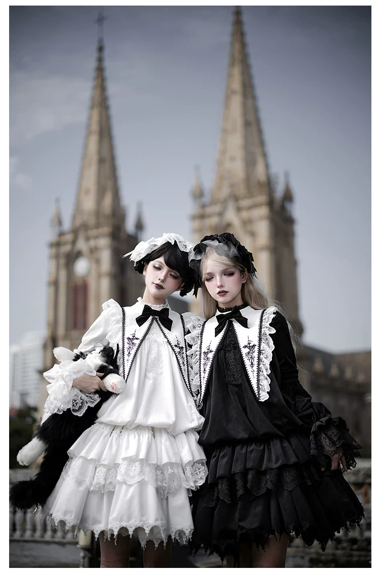 Dawn Bell & Dusk Song - Gothic Lolita Velvet OP Dress, Back Zipper - Image 9