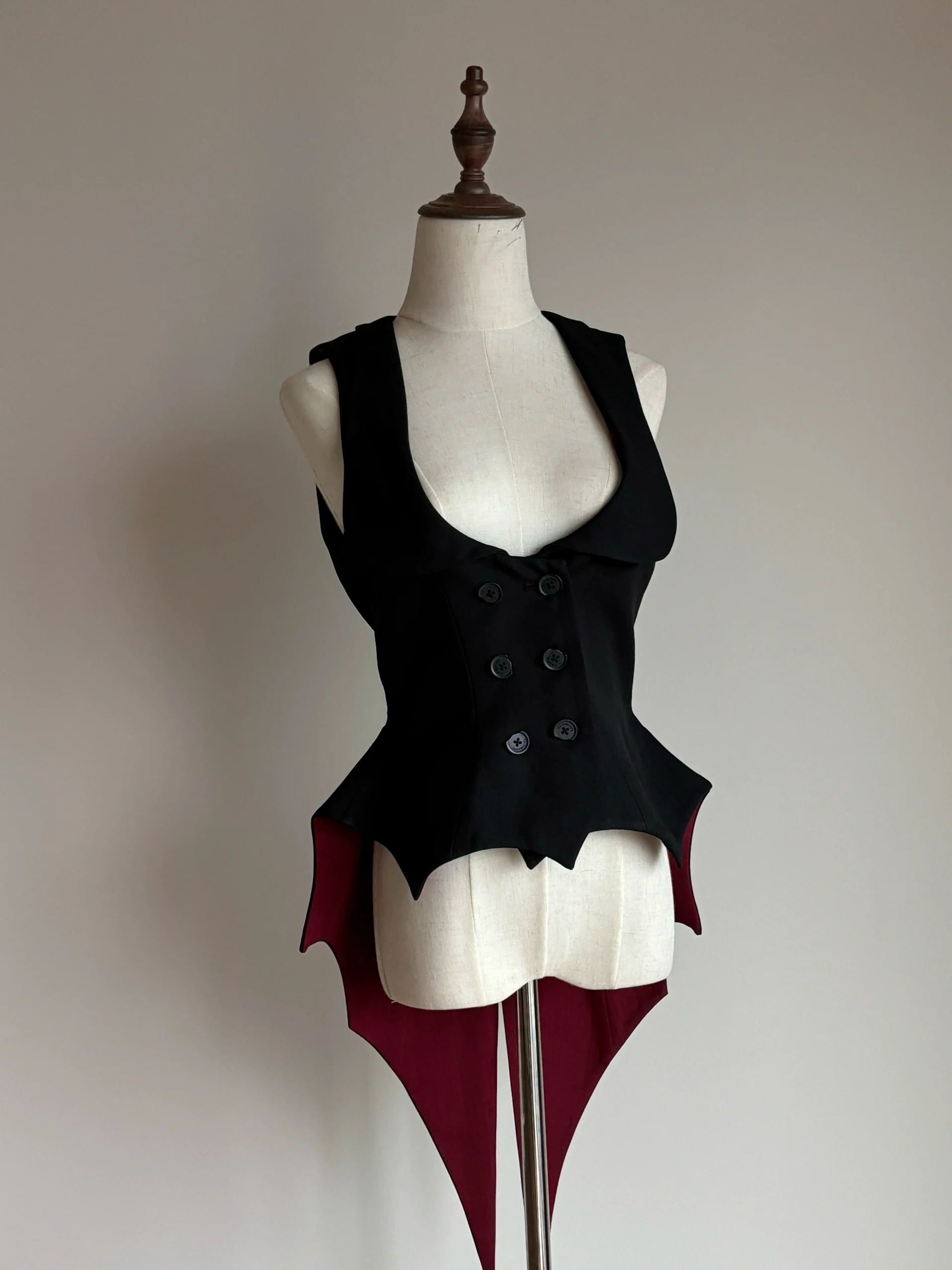 FlowerFairyDaily - Final Nocturne - Black Gothic Lolita Vest, Bat-Wing Shape - Image 2