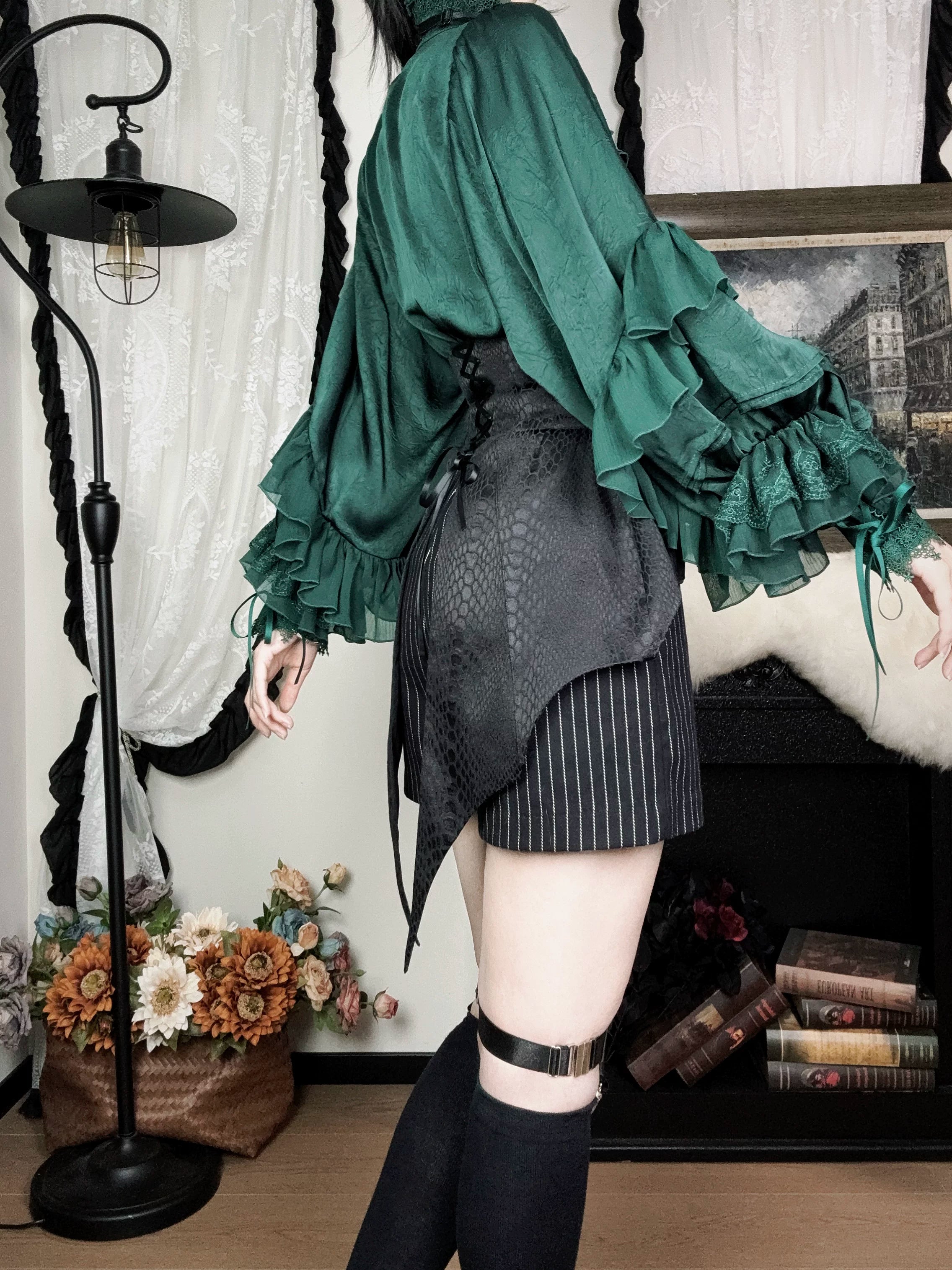 Blue Moon Bone Erosion - Gothic Lolita Waist Cincher, Bat Wing Hem - Image 40