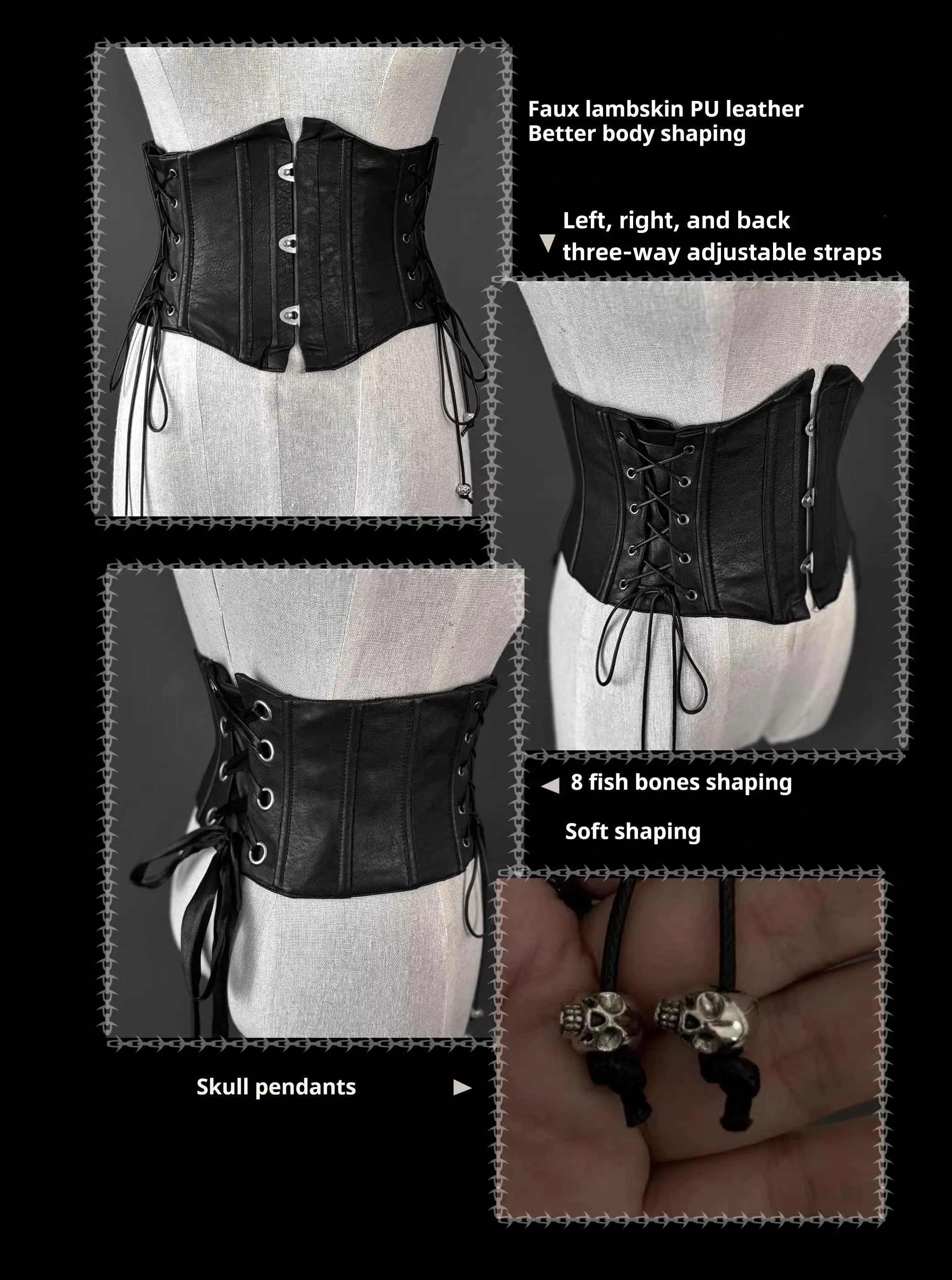 Bone Theater - Gothic Lolita Waist Corset Black Slimming Corset - Image 6