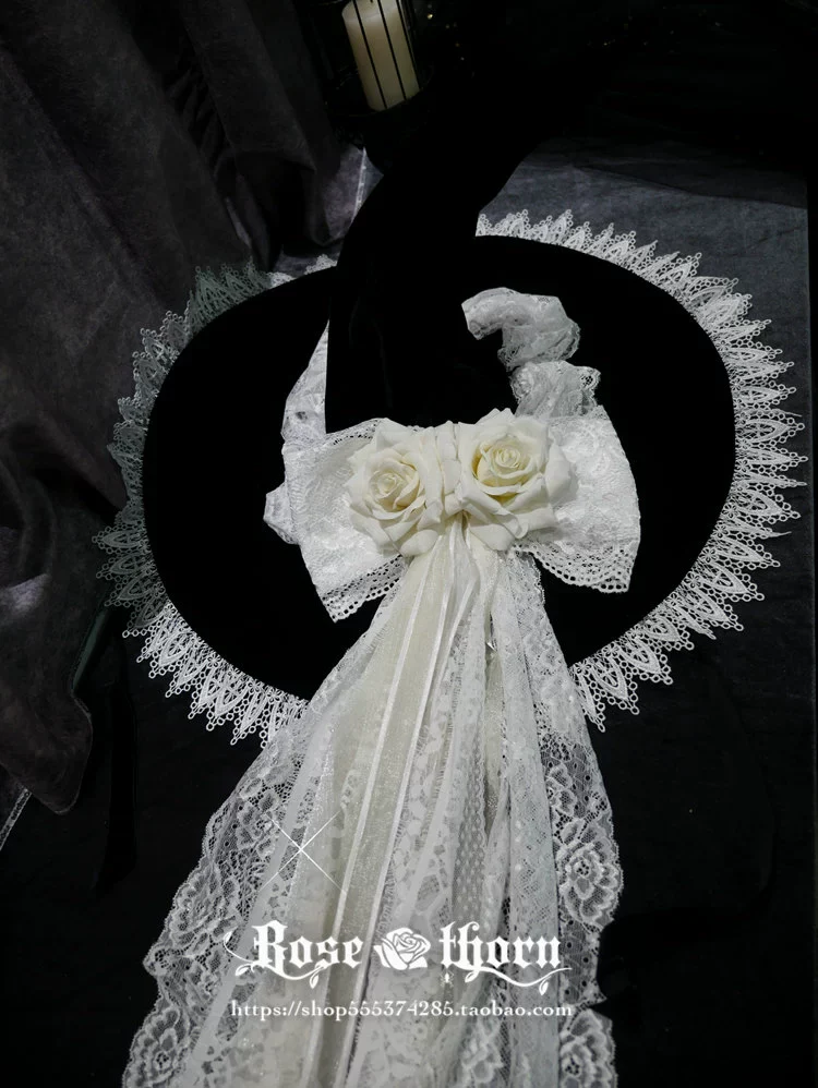 Rose Thorn - Gothic Lolita Witch Hat, Detachable Rose - Image 2