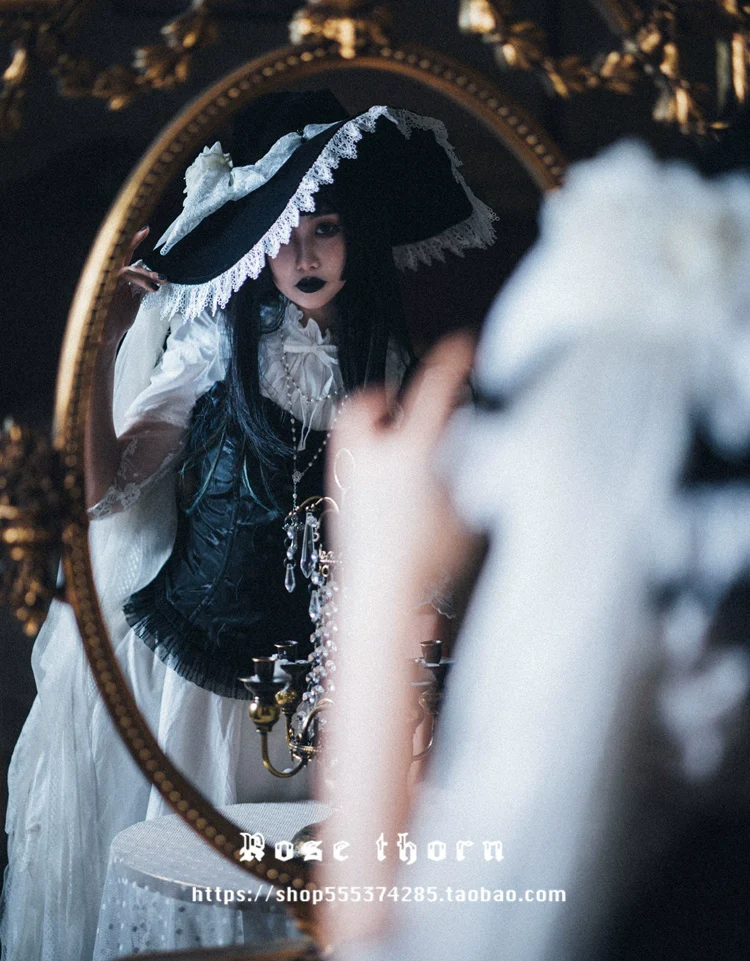 Rose Thorn - Gothic Lolita Witch Hat, Detachable Rose - Image 3