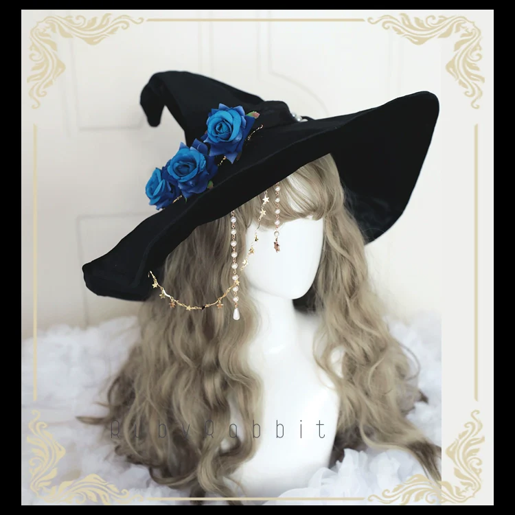 Gothic Lolita Witch Hat Velvet Halloween Hat Wide Brim - Image 8