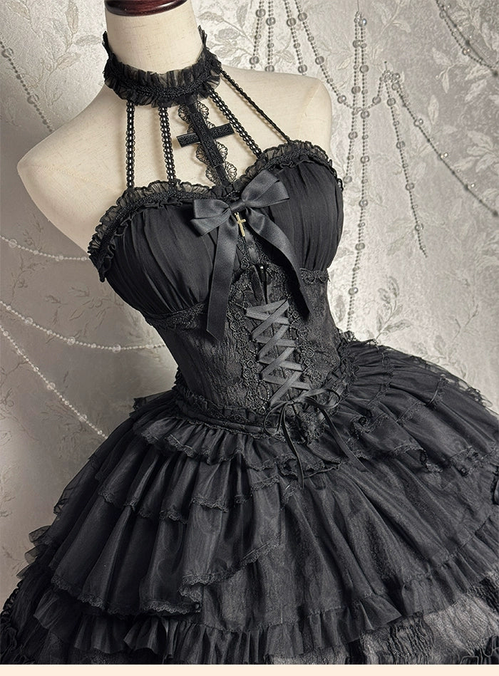 Alice Girl - Cross - Gothic Princess Lolita Corset with Multiple Layers Hem - Image 24
