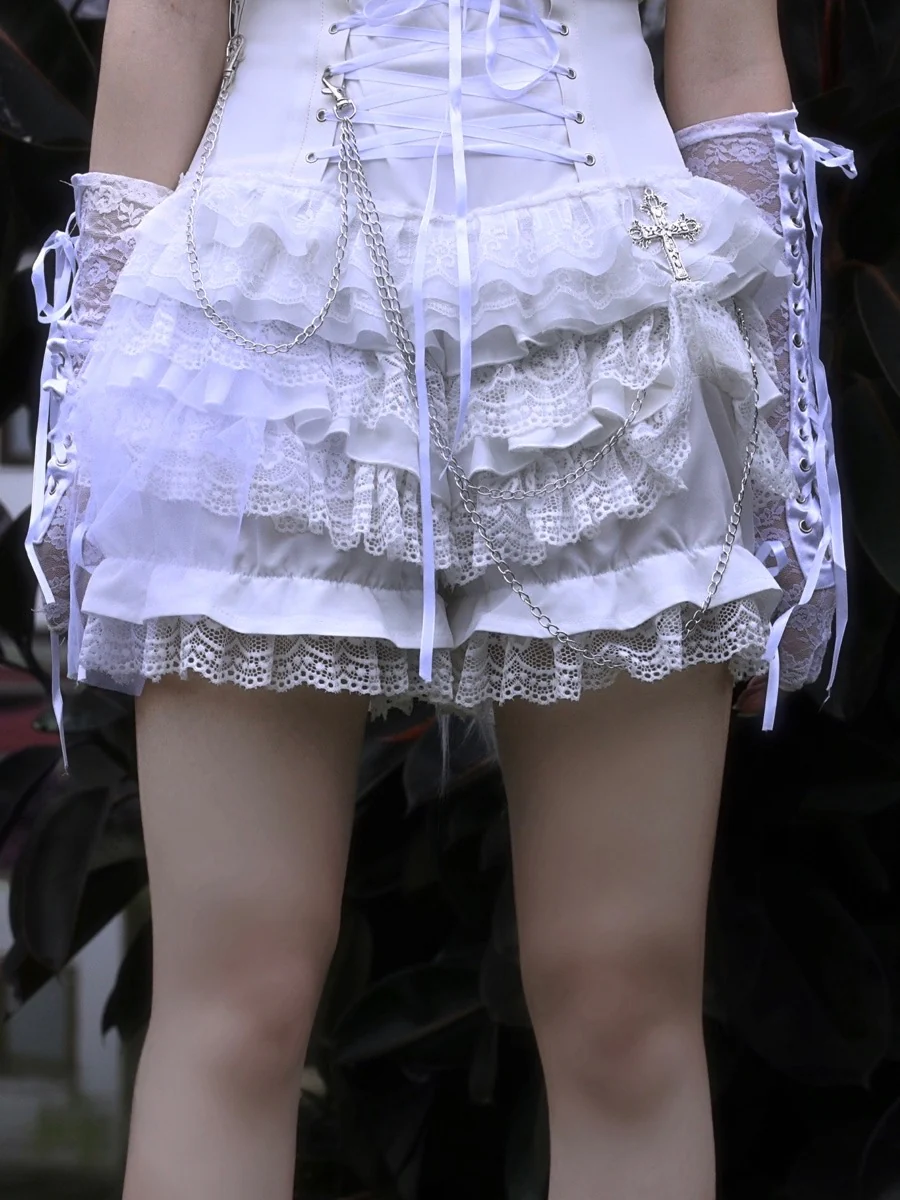 Blood Supply - Gothic Punk Lolita ShortsTiered Lace Pantskirt - Image 4