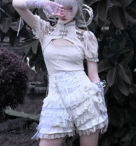 Blood Supply - Gothic Punk Lolita ShortsTiered Lace Pantskirt - Image 7