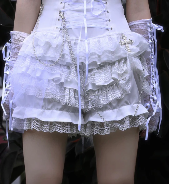 Blood Supply - Gothic Punk Lolita ShortsTiered Lace Pantskirt - Image 9