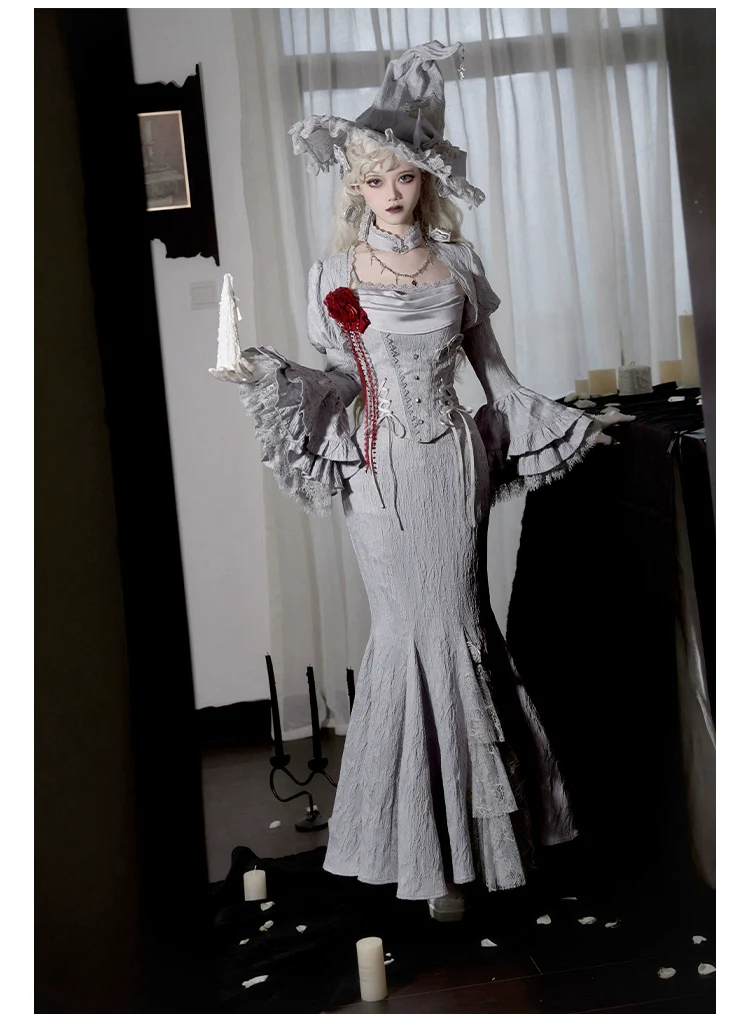 With PUJI - Letter and Poetry · Twilight - Gothic Witch Lolita SK Suit Bodice Mermaid Dress - Image 16