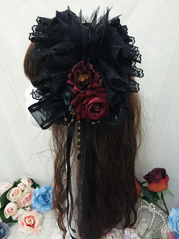 Sweet Jelly Lolita - GothicLolita Headdress Lace Headband with Delicate Florals - Image 3