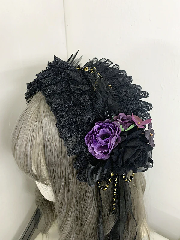 Sweet Jelly Lolita - GothicLolita Headdress Lace Headband with Delicate Florals - Image 6