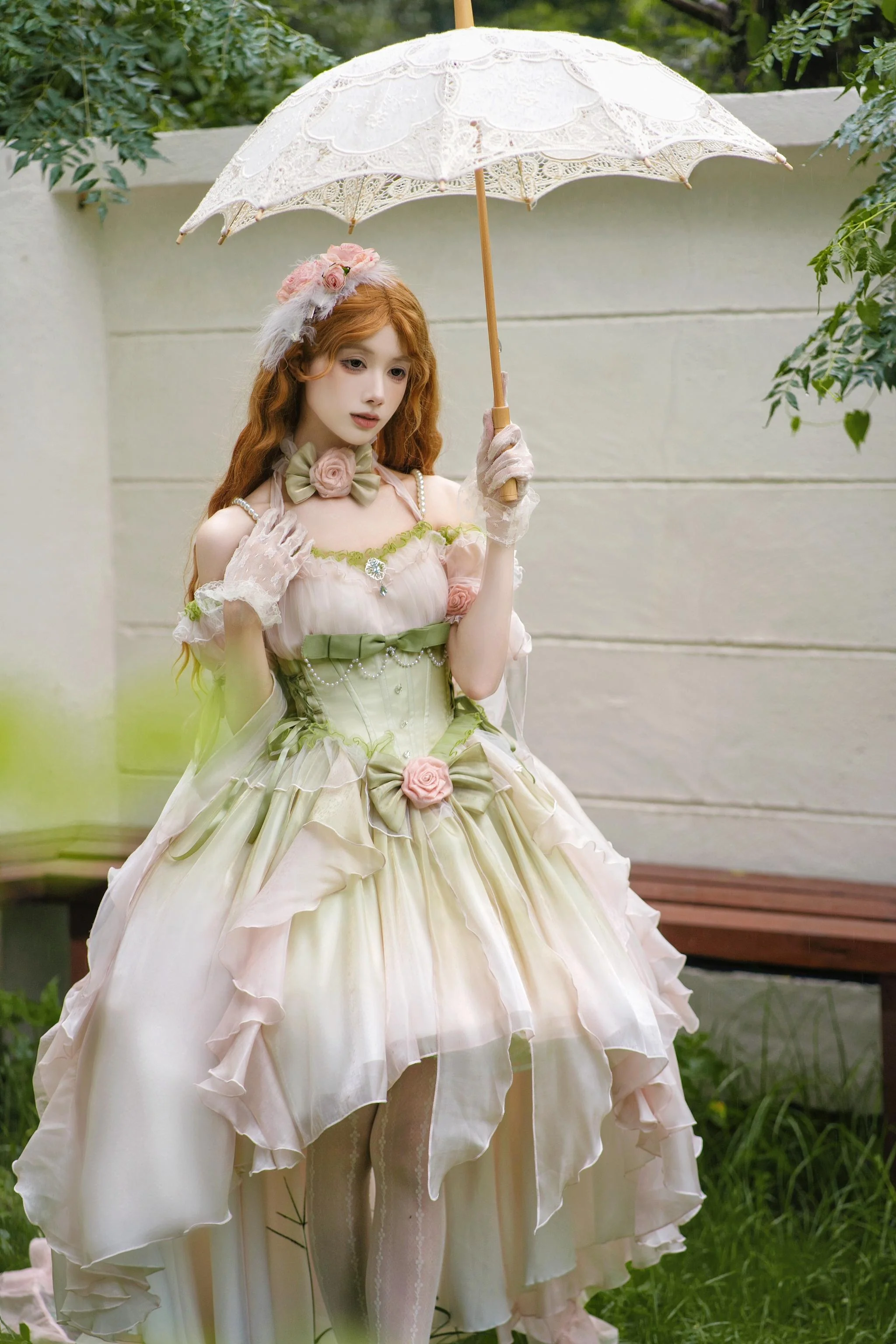 Meowing and fruity - Midsummer Dream - Gradient Color Wedding Lolita JSK Dress Set, Fishbone Waist - Image 13