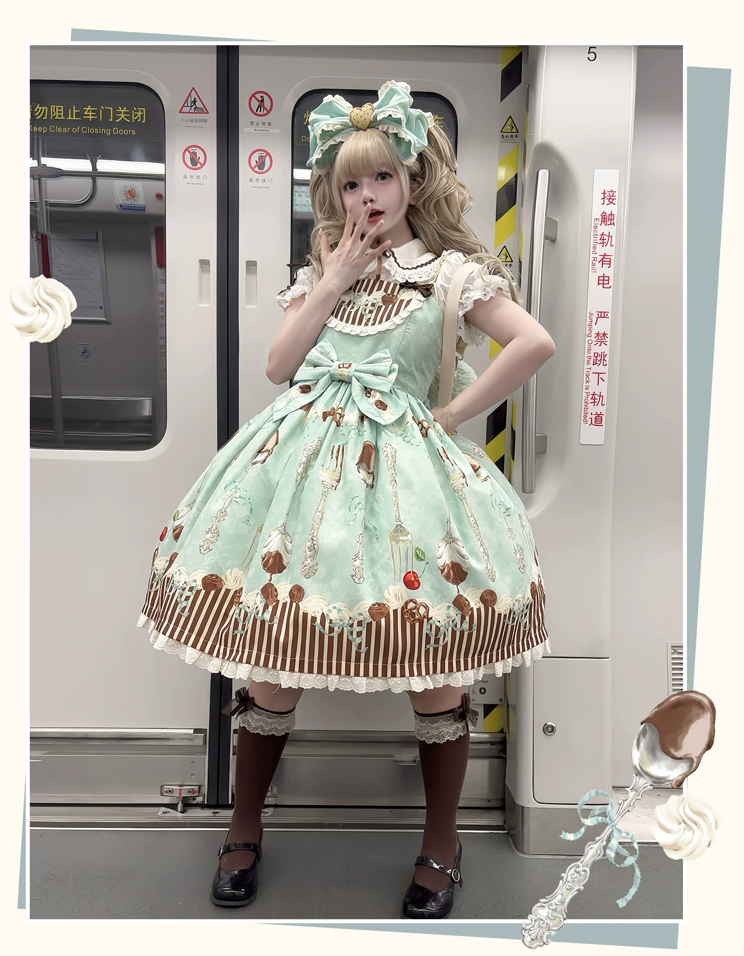 Sweet Dream Sheep - Sweet Dessert - Green Lolita Jumper Dress Lolita Headwear - Image 3