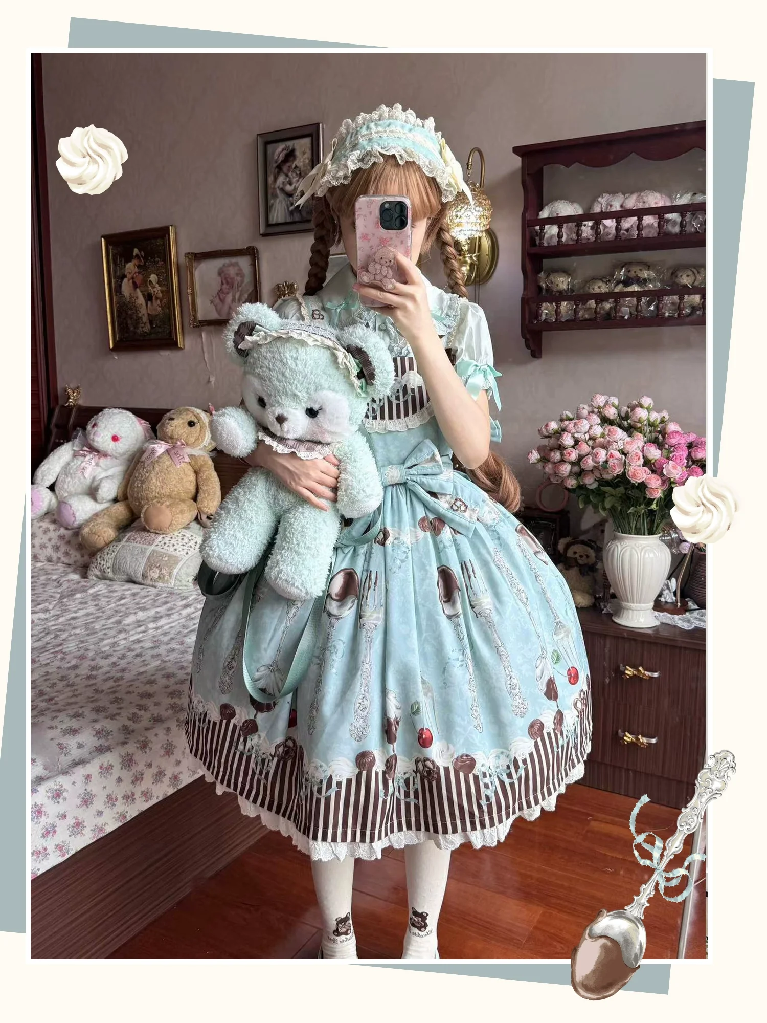 Sweet Dream Sheep - Sweet Dessert - Green Lolita Jumper Dress Lolita Headwear - Image 6