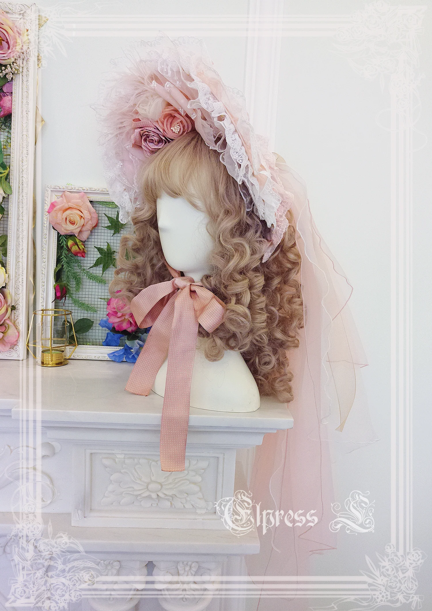 Christmas Flower Hairpins Lolita Mesh Veil KC Bonnet - Image 12