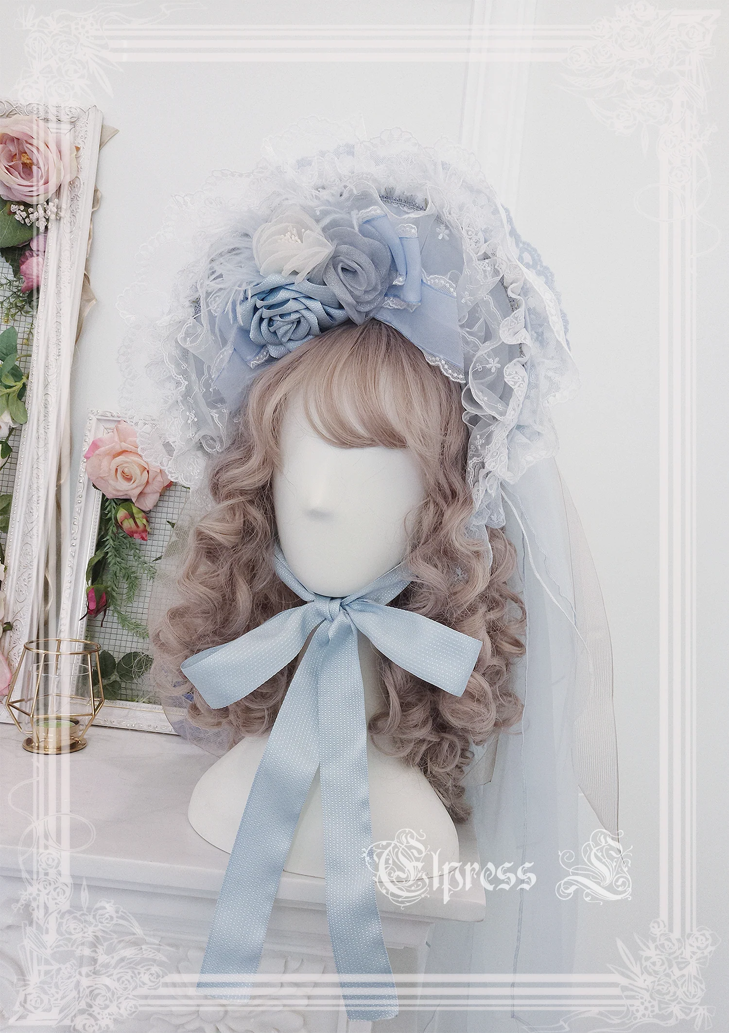 Christmas Flower Hairpins Lolita Mesh Veil KC Bonnet - Image 15