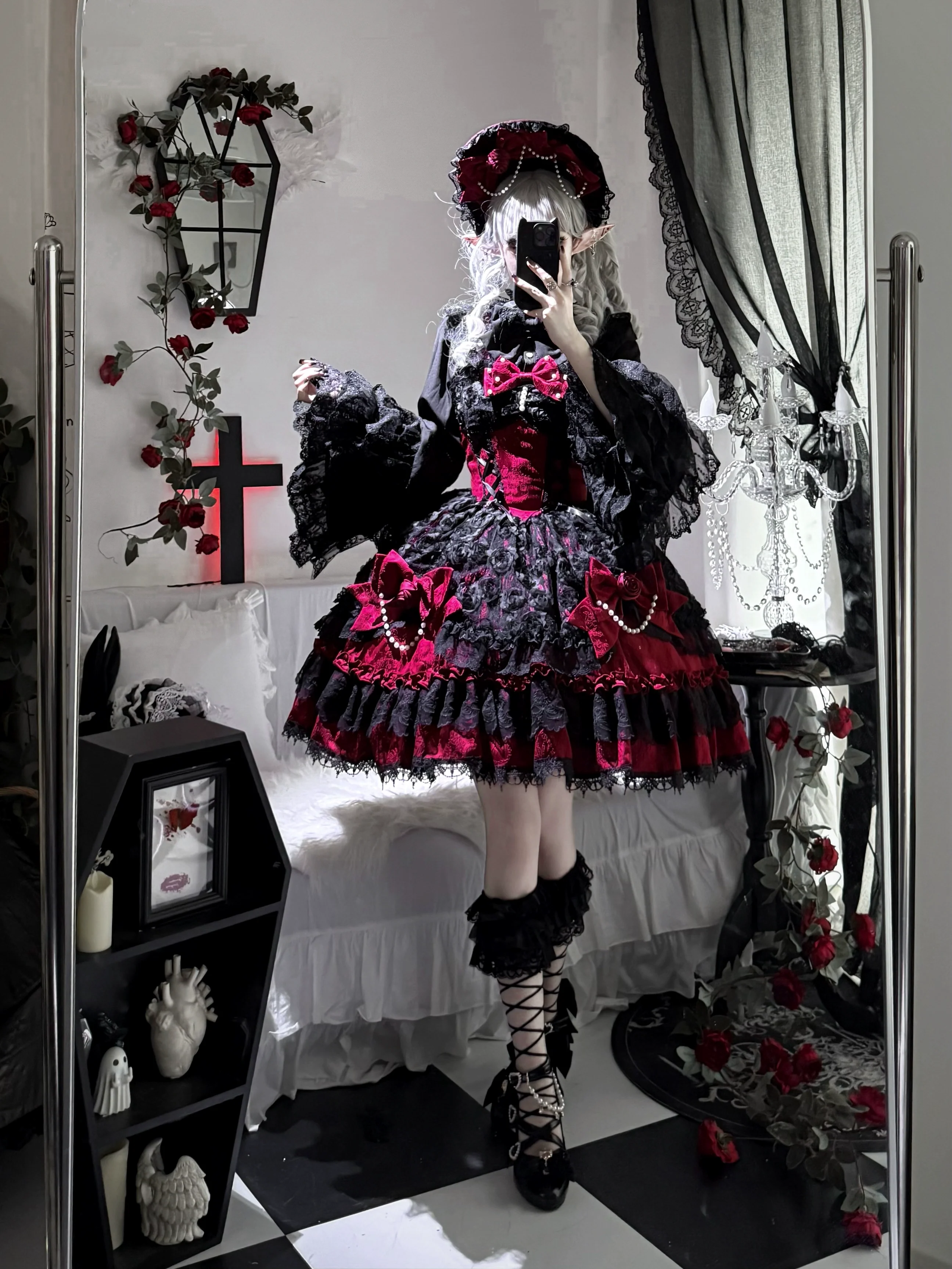 Rose Princess - Halloween Gothic Lolita JSK, Sheer Rose Dress - Image 11