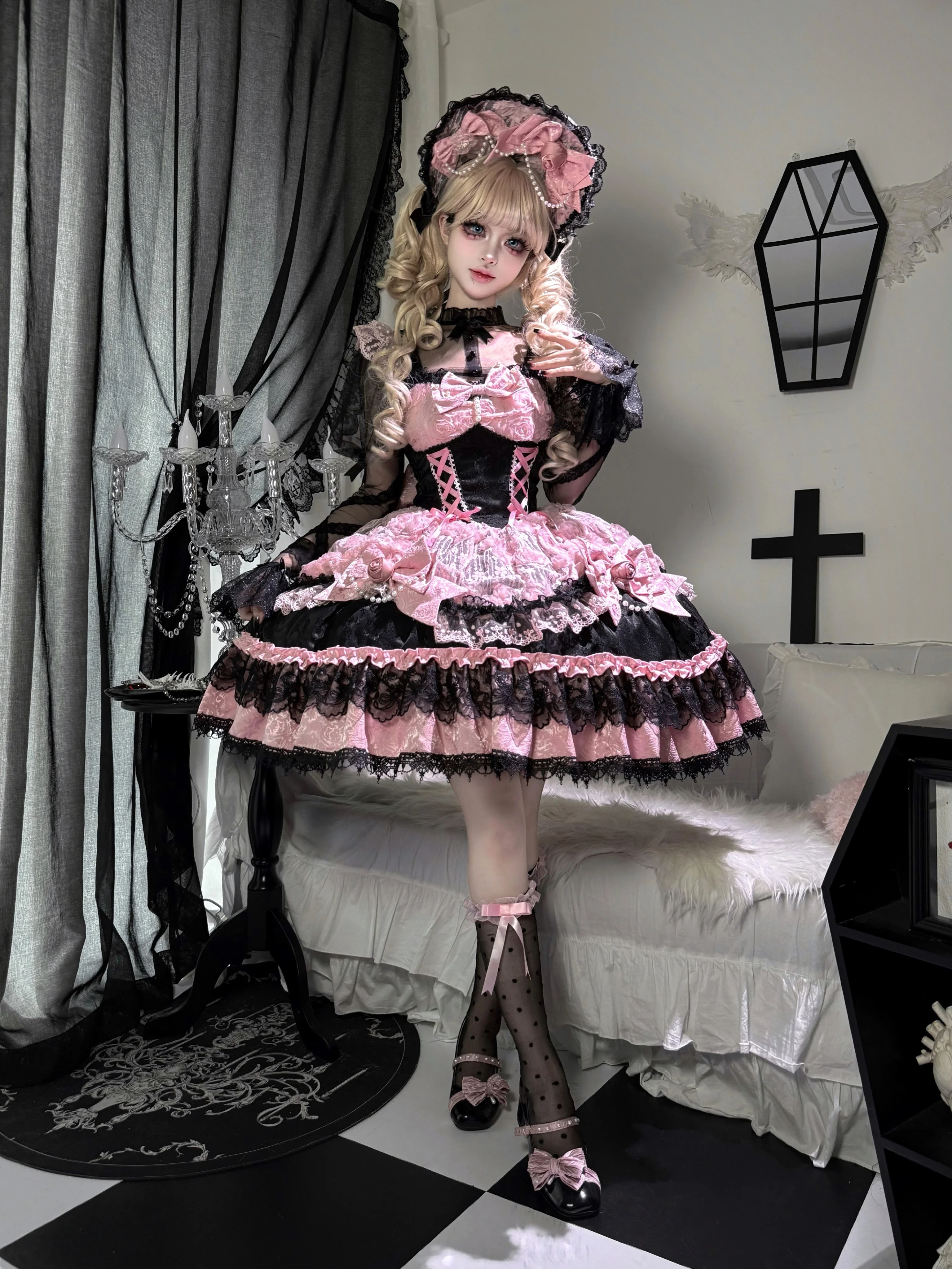 Rose Princess - Halloween Gothic Lolita JSK, Sheer Rose Dress - Image 4