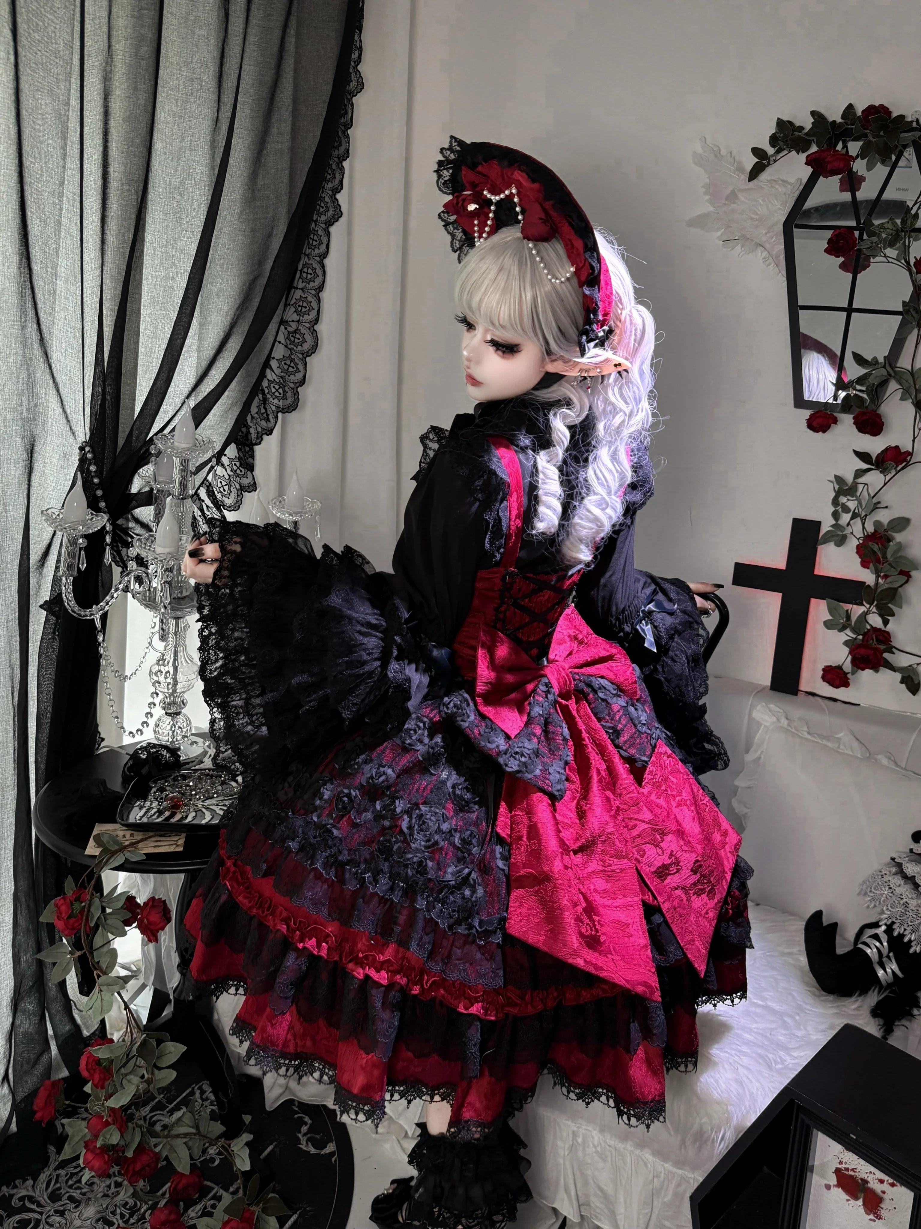 Rose Princess - Halloween Gothic Lolita JSK, Sheer Rose Dress - Image 9