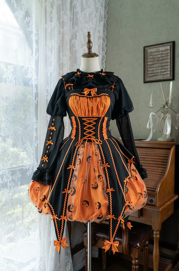 Lemon Honey - Halloween Gothic Lolita Jumper Dress, Pumpkin-inspired Dress - Image 6