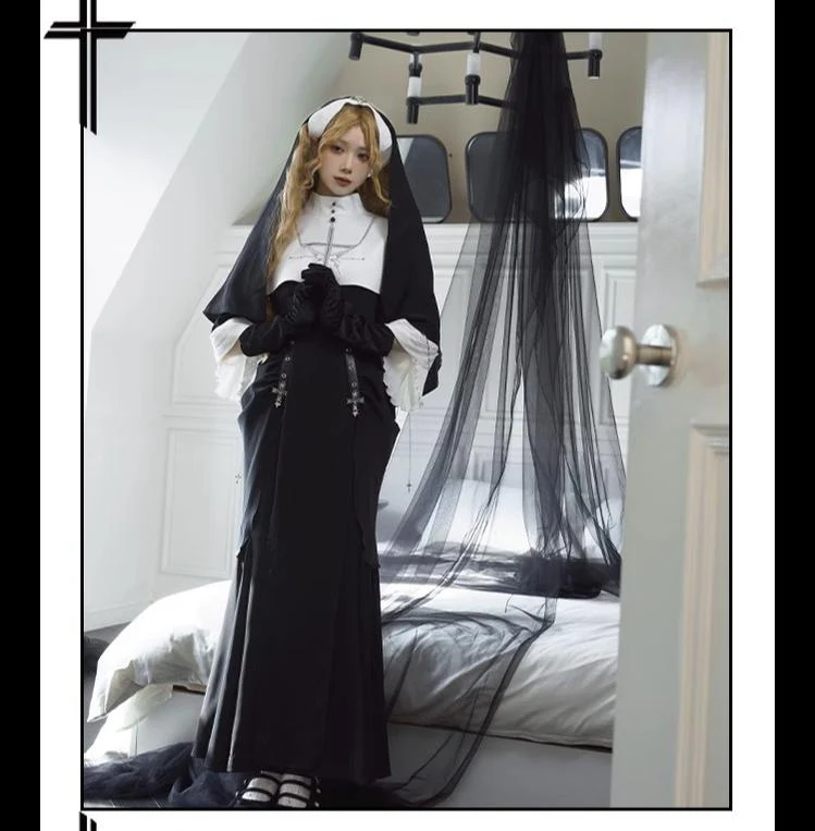 Night Cathedral - Halloween Nun Lolita OP Suit Gothic Dress Set - Image 10