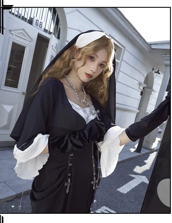 Night Cathedral - Halloween Nun Lolita OP Suit Gothic Dress Set - Image 13